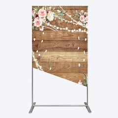 Aperturee - Aperturee Floral Wooden Lights Spring Wedding Rectangle Backdrop