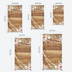 Aperturee - Aperturee Floral Wooden Lights Spring Wedding Rectangle Backdrop