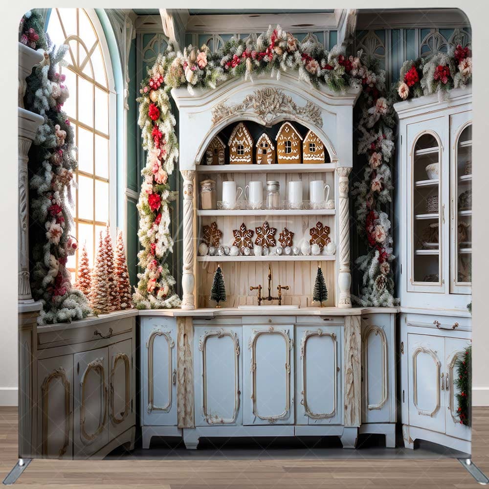 Aperturee - Aperturee Floral Wreath White Cupboard Xmas Square Backdrop