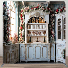 Aperturee - Aperturee Floral Wreath White Cupboard Xmas Square Backdrop