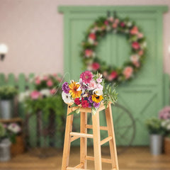 Aperturee - Aperturee Floral Wreath Wooden Door Street Wedding Backdrop