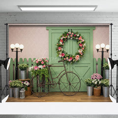 Aperturee - Aperturee Floral Wreath Wooden Door Street Wedding Backdrop