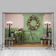 Aperturee - Aperturee Floral Wreath Wooden Door Street Wedding Backdrop