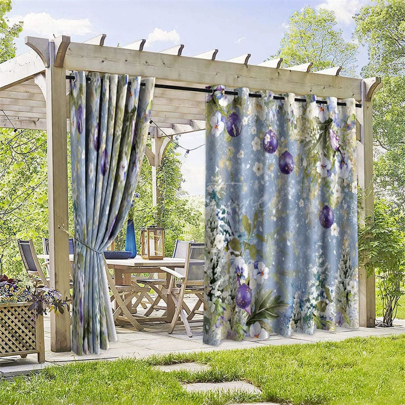 Aperturee - Aperturee Floral Xmas Ball Waterproof Printed Outdoor Curtains