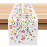 Aperturee - Aperturee Flourishing Spring Flowers Table Runner Colorful Garden Botanical Decor Easter or Mothers Day Kitchen Linen