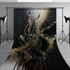 Aperturee - Aperturee Flowing Black and Gold Wave Abstract Backdrop Dynamic Glitter Speckles Photography Background