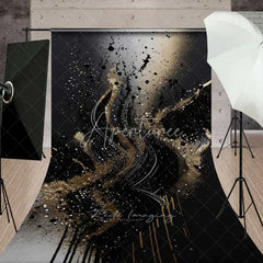 Aperturee - Aperturee Flowing Black and Gold Wave Abstract Backdrop Dynamic Glitter Speckles Photography Background