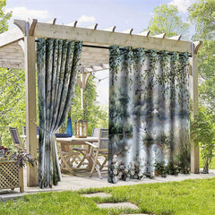 Aperturee - Aperturee Flying Cranes Waterproof Printed Outdoor Curtains