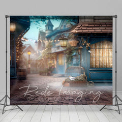 Aperturee - Aperturee Foggy Blue Small Town Street Photography Backdrop