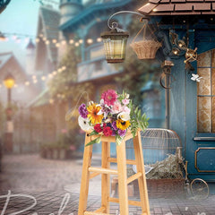 Aperturee - Aperturee Foggy Blue Small Town Street Photography Backdrop