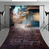 Aperturee - Aperturee Foggy Blue Small Town Street Sweep Photo Backdrop