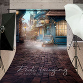 Aperturee - Aperturee Foggy Blue Small Town Street Sweep Photo Backdrop