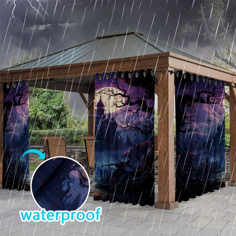 Aperturee - Aperturee Foggy Castle Vibe Waterproof Printed Outdoor Curtains