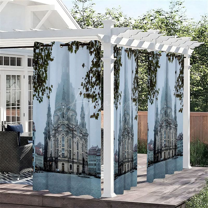 Aperturee - Aperturee Foggy Construct Waterproof Printed Outdoor Curtains