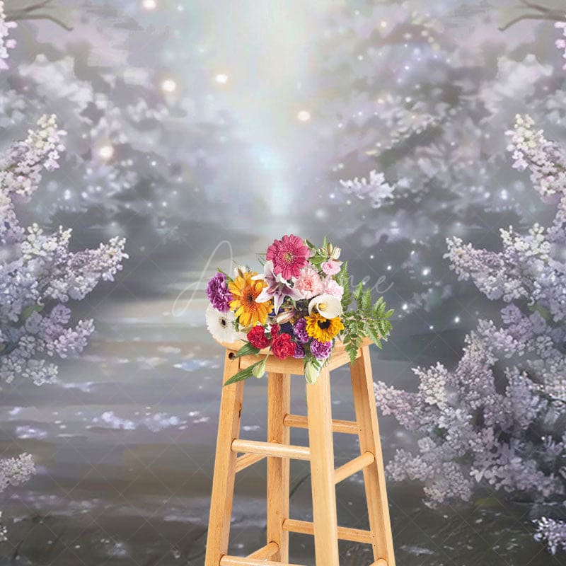 Aperturee - Aperturee Foggy Pink Misty Blossoms Garden Photography Backdrop