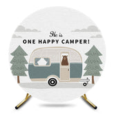 Aperturee - Aperturee Forest Bear One Happy Camper Round Birthday Backdrop