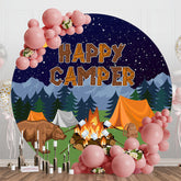 Aperturee - Aperturee Forest Camping Bear Round Happy Birthday Backdrop