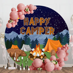 Aperturee - Aperturee Forest Camping Bear Round Happy Birthday Backdrop