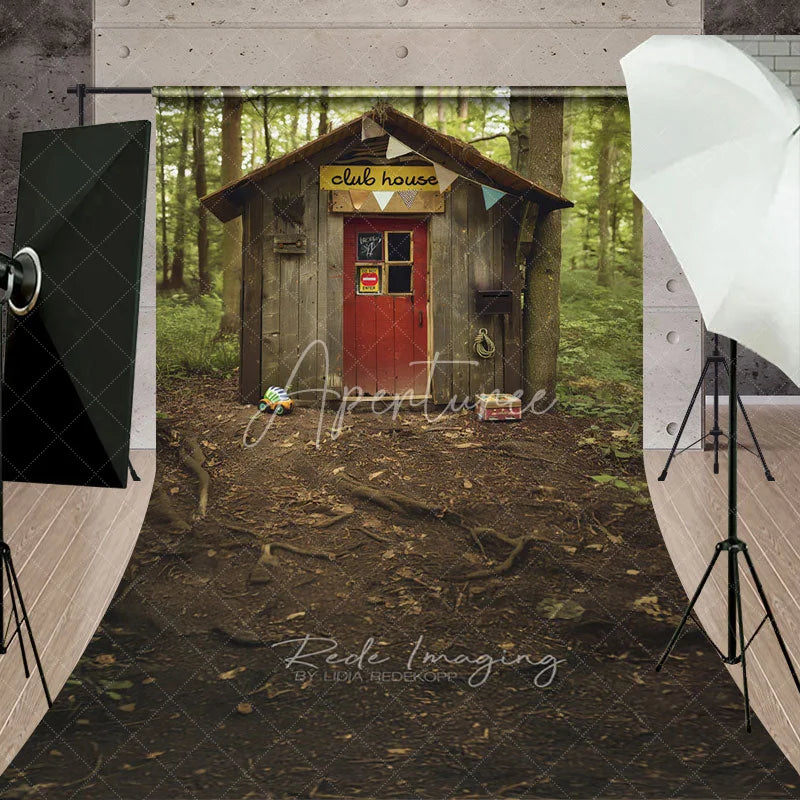 Aperturee - Aperturee Forest Clubhouse Shack Backdrop Rustic Kids Treehouse and Woodland Scene Adventure Birthday Background