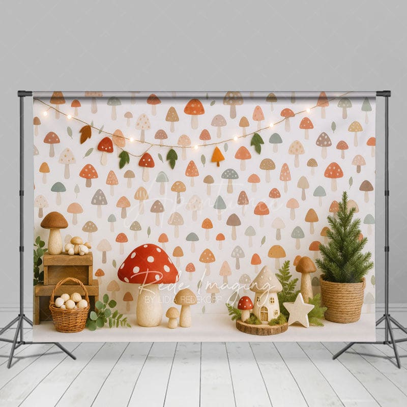 Aperturee - Aperturee Forest Mushroom World Plants Cake Smash Backdrop