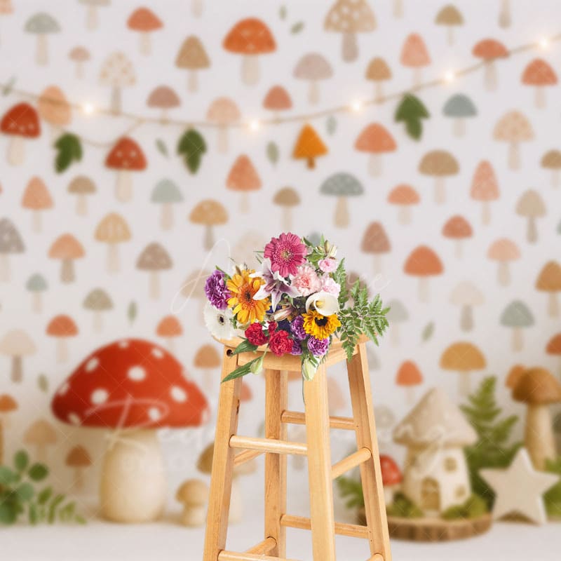 Aperturee - Aperturee Forest Mushroom World Plants Cake Smash Backdrop