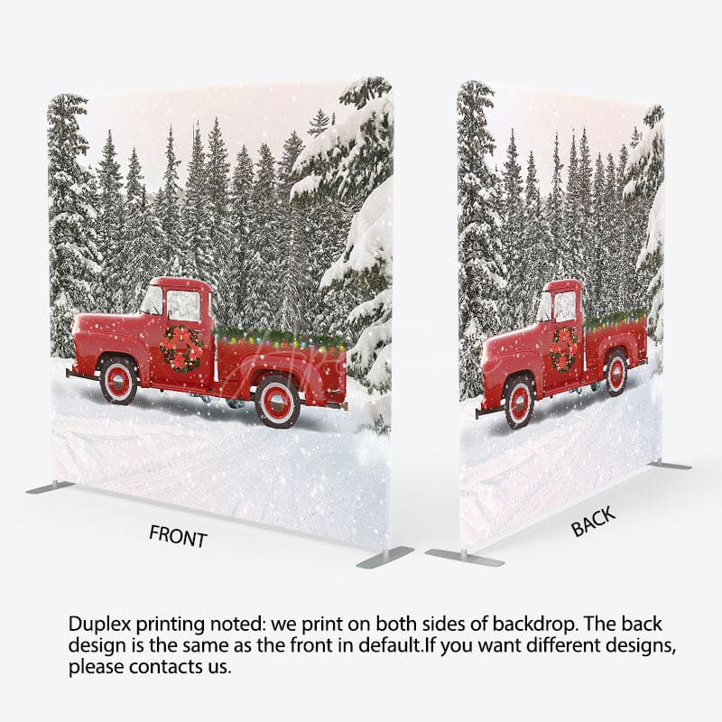 Aperturee - Aperturee Forest Red Truck Christmas Tension Fabric Backdrop