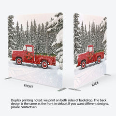 Aperturee - Aperturee Forest Red Truck Christmas Tension Fabric Backdrop