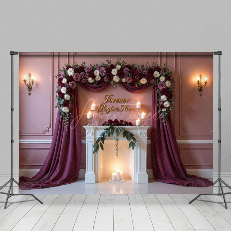 Aperturee - Aperturee Forever Begins Here Floral Arched Wedding Backdrop