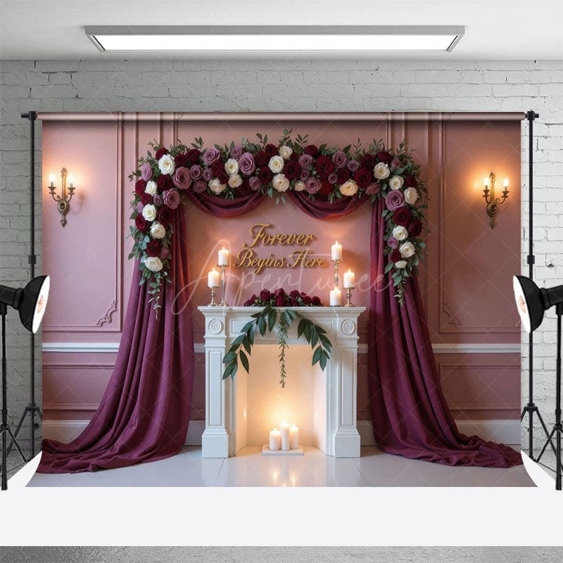 Aperturee - Aperturee Forever Begins Here Floral Arched Wedding Backdrop