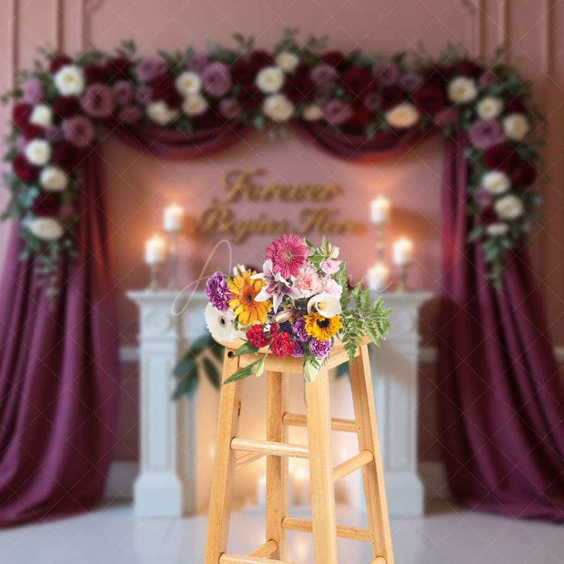 Aperturee - Aperturee Forever Begins Here Floral Arched Wedding Backdrop