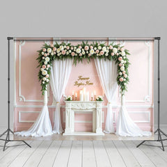 Aperturee - Aperturee Forever Begins Here Pink Floral Arch Wedding Backdrop