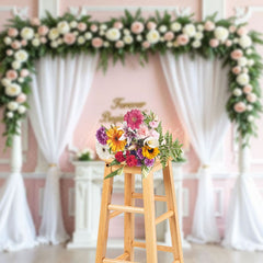 Aperturee - Aperturee Forever Begins Here Pink Floral Arch Wedding Backdrop