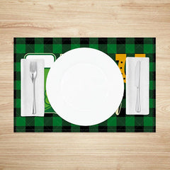 Aperturee - Aperturee Forget Luck Give Me Beer Set of 4 Placemats Funny St. Patricks Day Plaid Table Mats for Bar and Dining