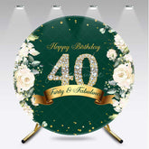 Aperturee - Aperturee Forty and Fabulous 40th Birthday Round Backdrop Emerald Green with Diamonds Elegant Women’s Milestone Party Decor