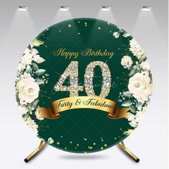 Aperturee - Aperturee Forty and Fabulous 40th Birthday Round Backdrop Emerald Green with Diamonds Elegant Women’s Milestone Party Decor