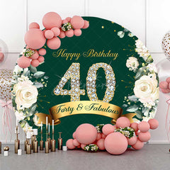 Aperturee - Aperturee Forty and Fabulous 40th Birthday Round Backdrop Emerald Green with Diamonds Elegant Women’s Milestone Party Decor