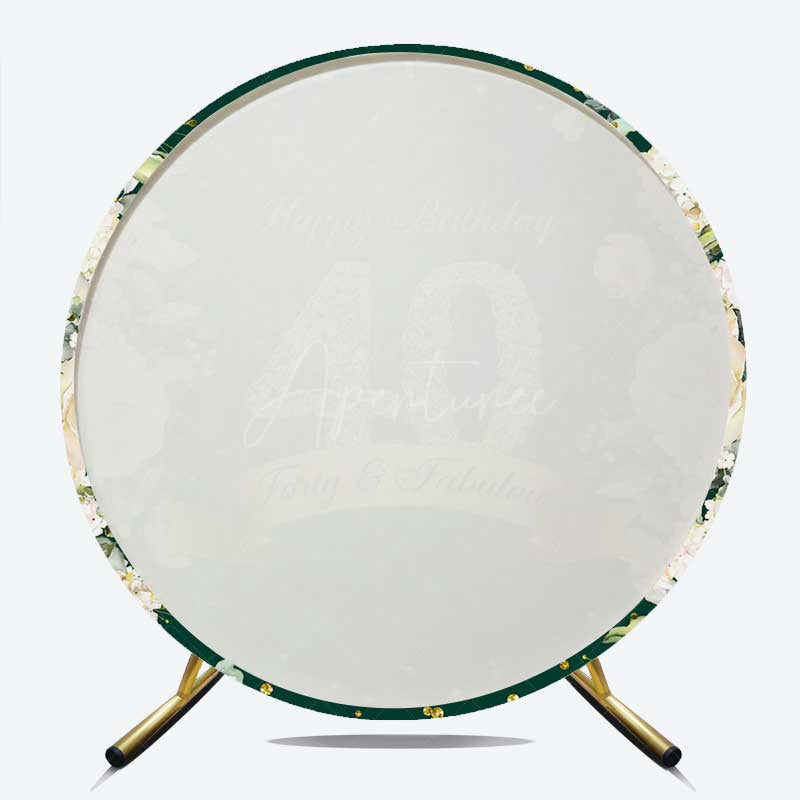 Aperturee - Aperturee Forty and Fabulous 40th Birthday Round Backdrop Emerald Green with Diamonds Elegant Women’s Milestone Party Decor