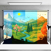 Aperturee Aperturee Four Seasons of the Year Photography Backdrop Winter Spring Summer and Fall Forest Mountain Scenery Photo Prop