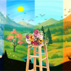 Aperturee Aperturee Four Seasons of the Year Photography Backdrop Winter Spring Summer and Fall Forest Mountain Scenery Photo Prop