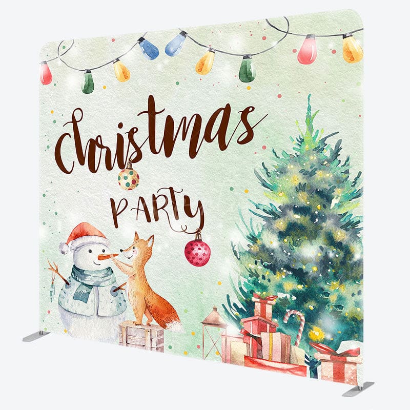 Aperturee - Aperturee Fox Snowman Christmas Tree Tension Fabric Backdrop