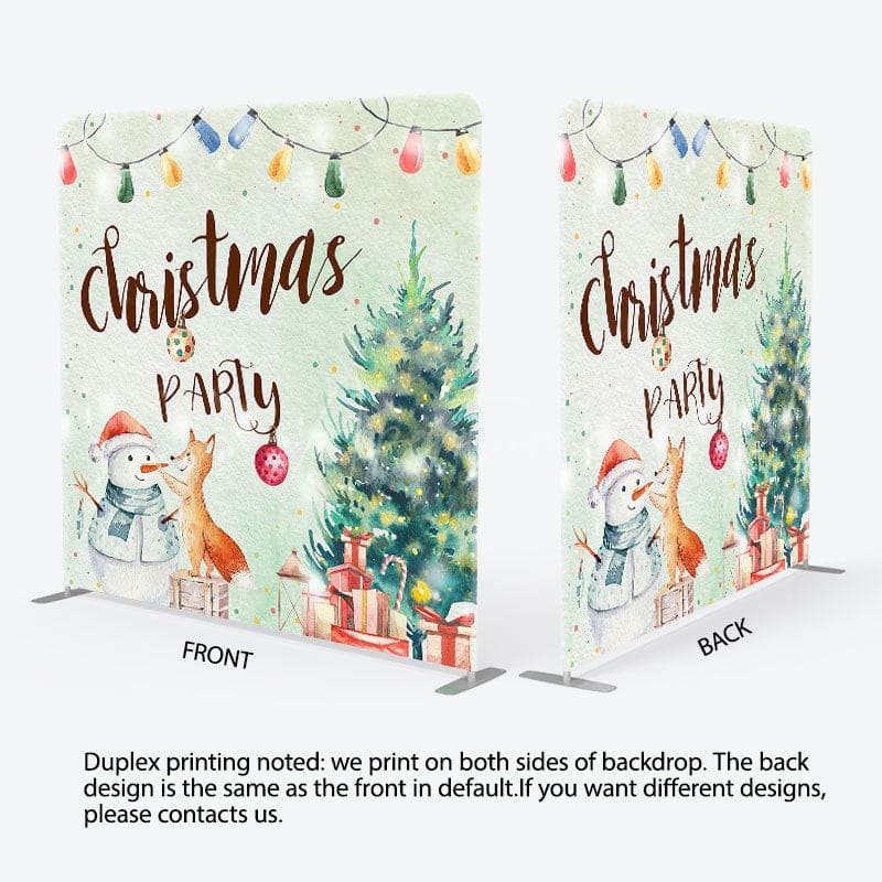 Aperturee - Aperturee Fox Snowman Christmas Tree Tension Fabric Backdrop