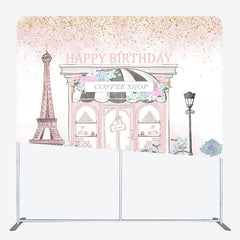 Aperturee - Aperturee French Cafe Happy Birthday Square Tension Backdrop