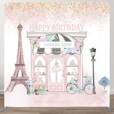 Aperturee - Aperturee French Cafe Happy Birthday Square Tension Backdrop