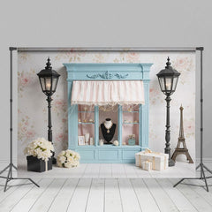 Aperturee - Aperturee French Elegant Blue Jewelry Store Wall Photo Backdrop