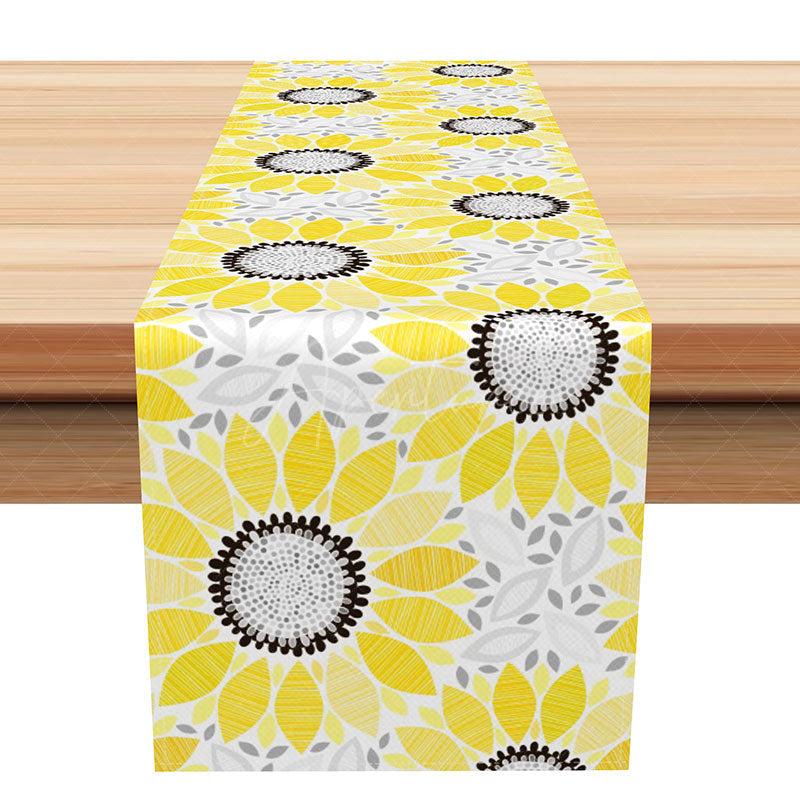 Aperturee - Aperturee Fresh and Abstract Sunflower Spring Table Runner Modern Yellow Floral Design Summer Farmhouse Kitchen Decor