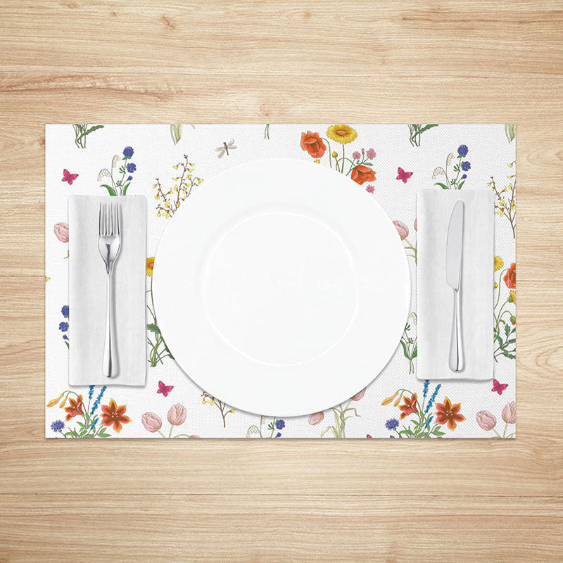 Aperturee - Aperturee Fresh and Bright Spring Floral Placemats Set of 4 for Easter Holiday and Cheerful Garden Party Decor