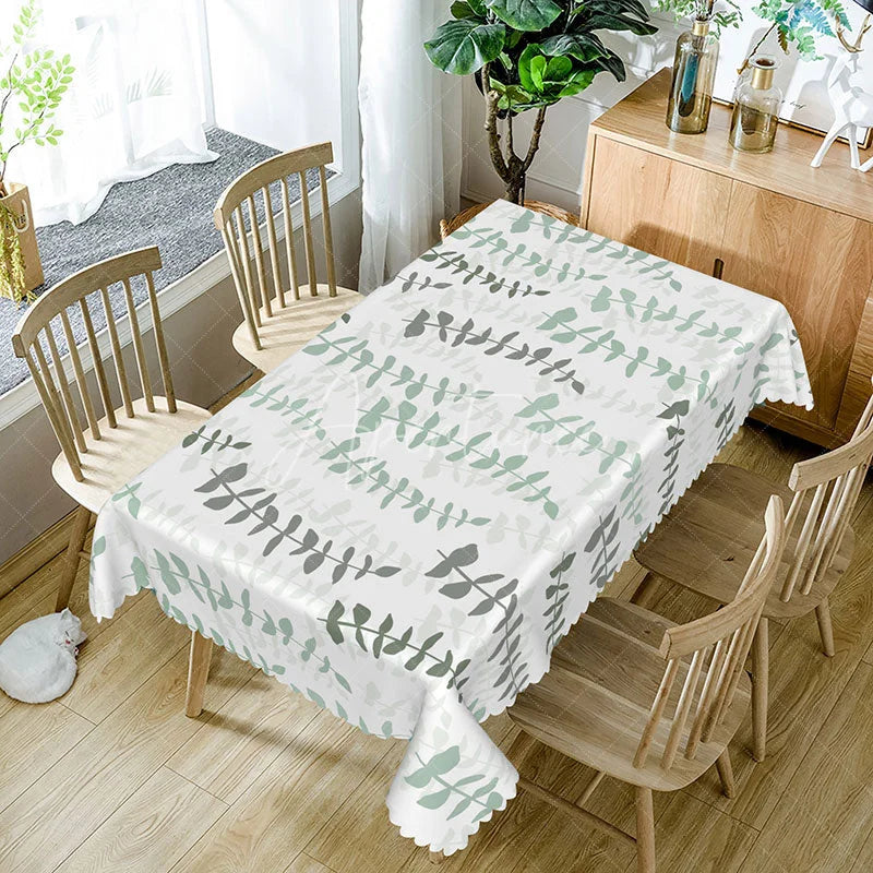 Aperturee - Aperturee Fresh and Sweet Green Spring Leaves Rectangle Tablecloth for Easter Holiday and Garden Party Dining