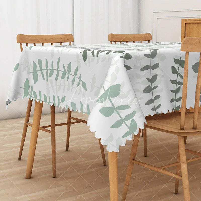 Aperturee - Aperturee Fresh and Sweet Green Spring Leaves Rectangle Tablecloth for Easter Holiday and Garden Party Dining