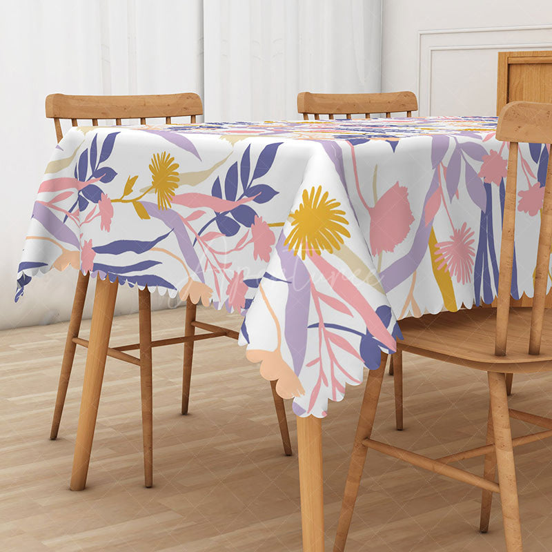 Aperturee - Aperturee Fresh and Sweet Rectangle Tablecloth with Colorful Plant Pattern for Fun and Modern Kitchen Dining Decor