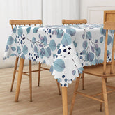 Aperturee - Aperturee Fresh and Sweet Rectangle Tablecloth with Teal Colored Leaves for Modern Botanical Kitchen Dining Decor